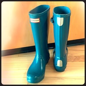 Hunter Originals High Gloss Teal sz 2/33 Kids